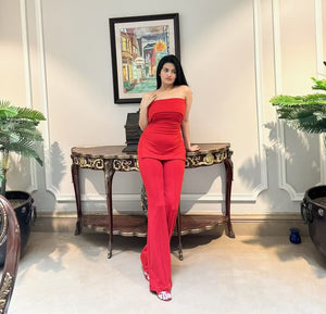 Red Wrap Top With Pant Set
