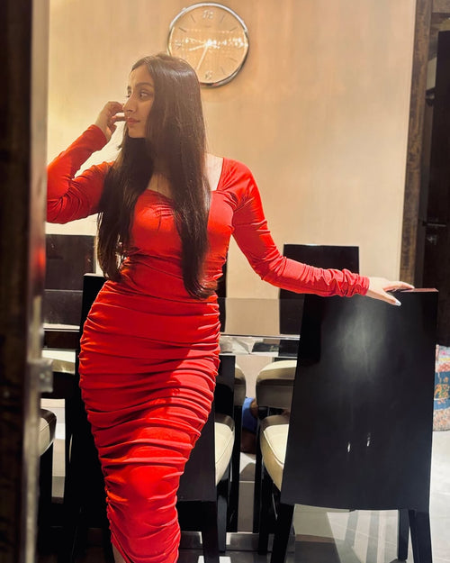 I See Red Ruched Dress