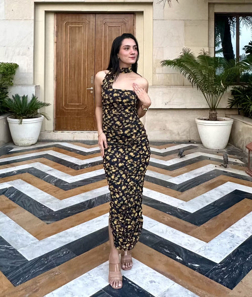 rooshy honeycomb scarf dress
