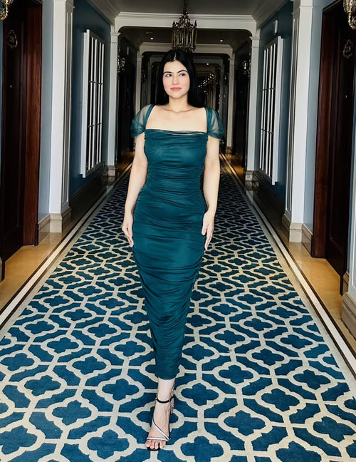 Eve Long Ruched Net Dress