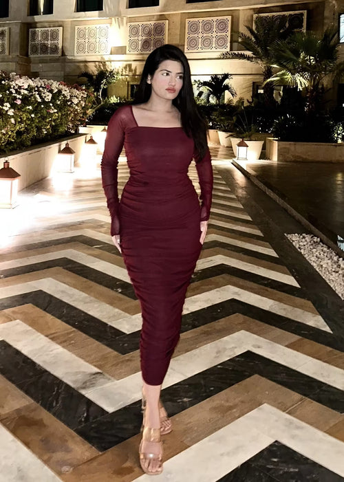Maroon Eve Ruched Dress