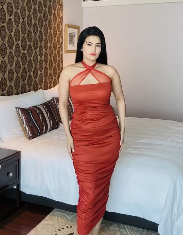 rooshy pumpkin tieup bodycon