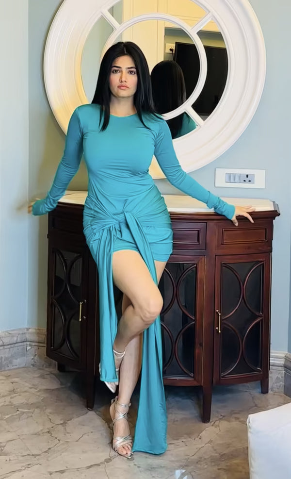 rooshy blue bandage satin dress