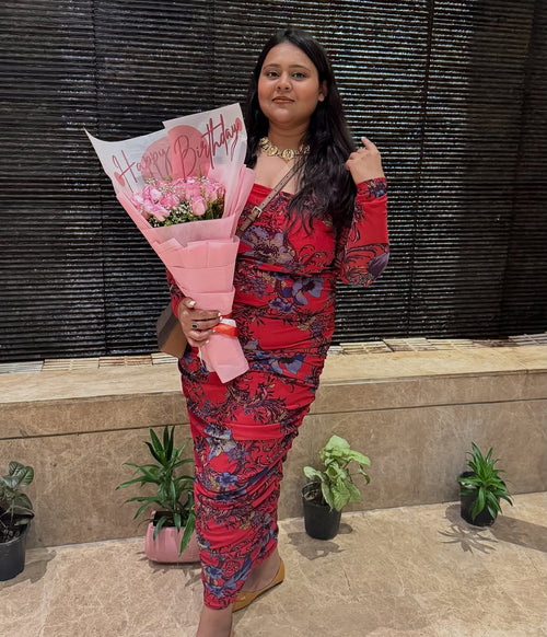 Love Me Red Net Ruched Bodycon Dress