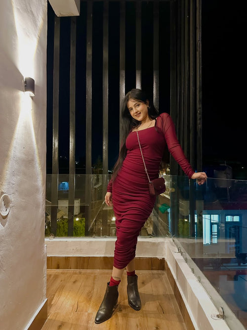 Maroon Eve Ruched Dress