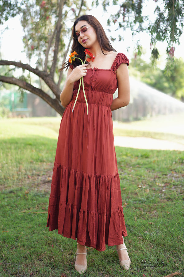 Rooshy square neck fit and flare maxi dress