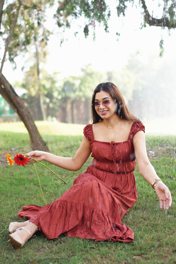 Rooshy cotton linen flared maxi dress