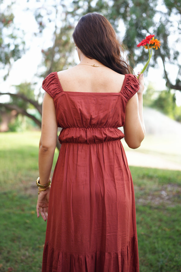 Rooshy stretchy waist ruffle flowing maxi dress