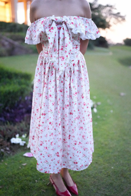 Rooshy floral print coset women off shoulder dress