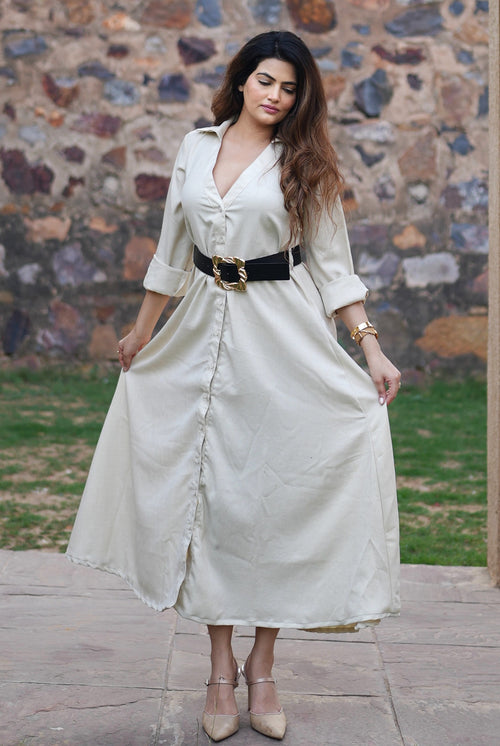 Rooshy light beige button down dress