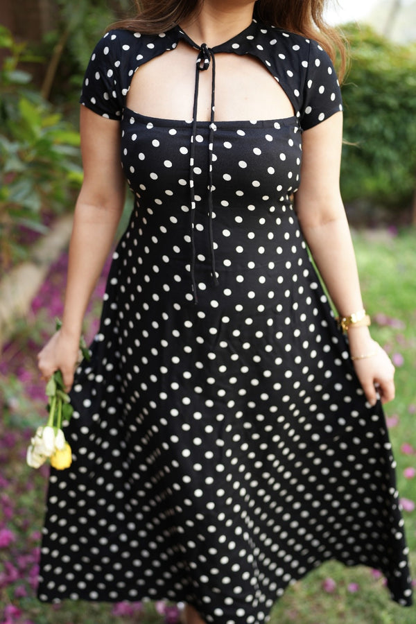 Rooshy polka dot tie up neck dress