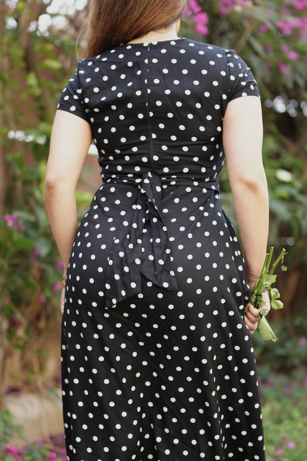 Rooshy black polka dot cotton maxi frock