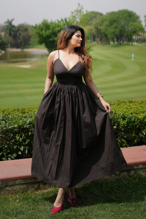 Rooshy cotton flare heavy brown frock