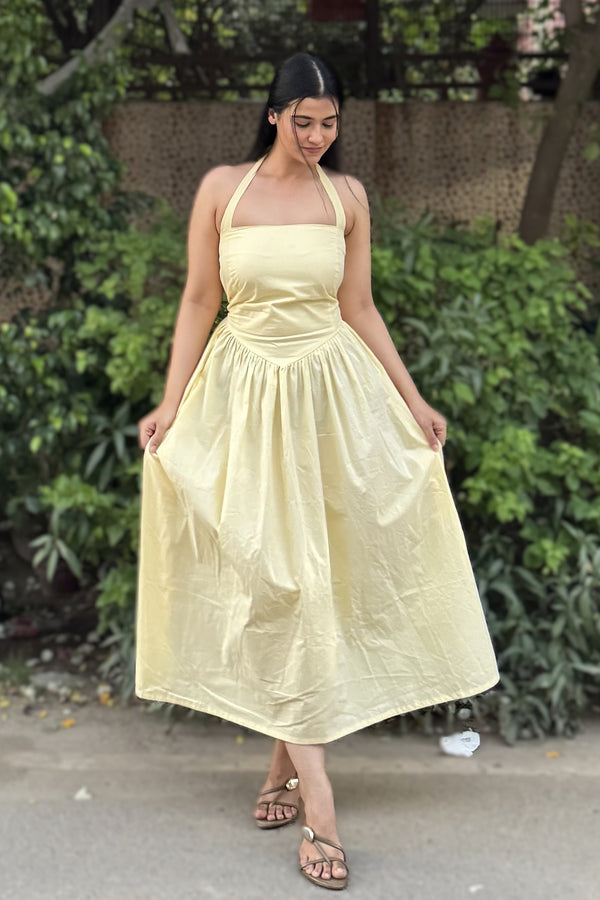 rooshy Butter Babe Corset Dress - model holding flared skirt wide open to show full volume