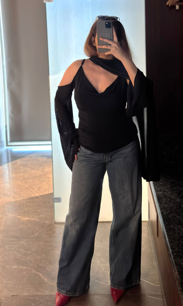Scandal Black Scarf Top