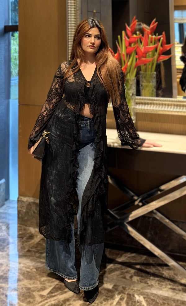 Elise Shadow Lace Top - black lace top, full length