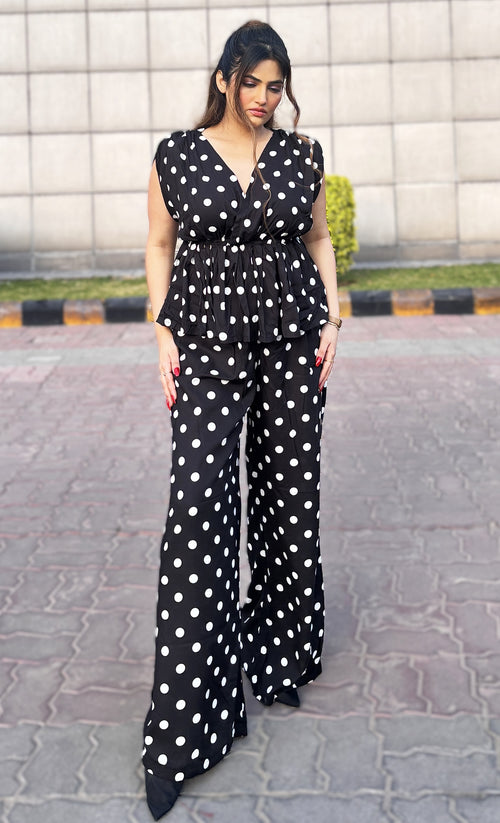 Rooshy polka dot frill top with trouser co-ords