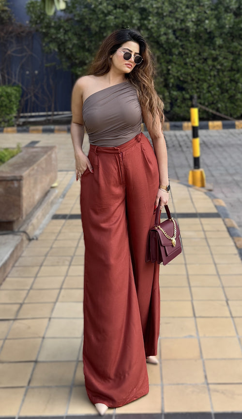 rooshy tailored fit burnt orange wide leg trouser