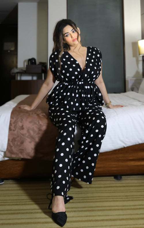 Rooshy polka dots black high waist trouser for women