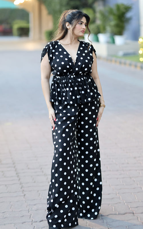 Rooshy polka dots flare fit high waist pants for women