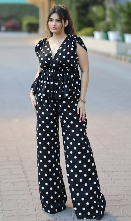 Rooshy tailored fit polka relaxed fit high waist trouser