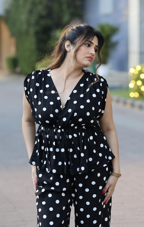 Rooshy polka dots black tops for women