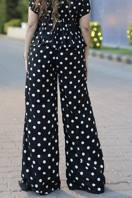 Rooshy polka dots wide leg high waist pants for women