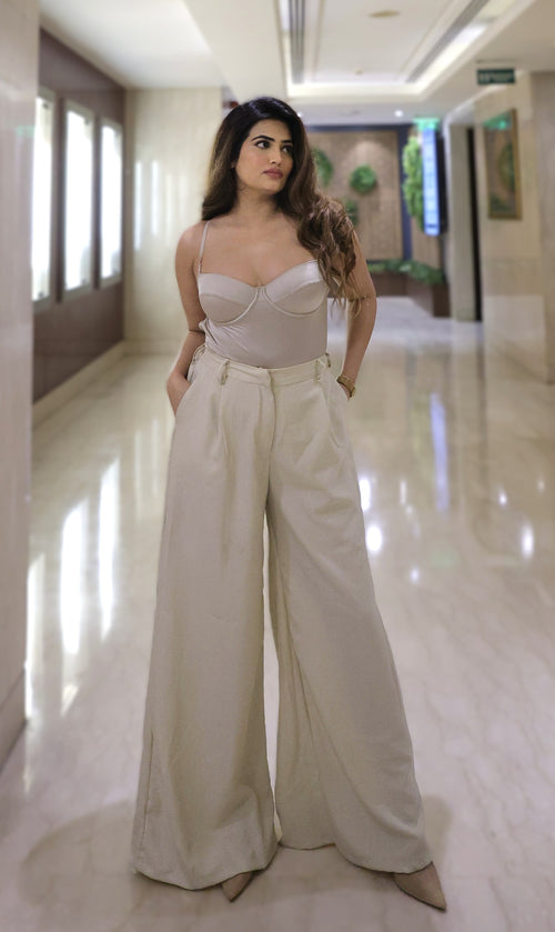 Rooshy cream beige stretchable flared pants