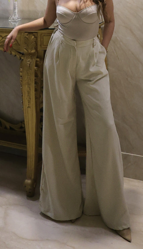 Rooshy cream high waist wide leg trouser for women