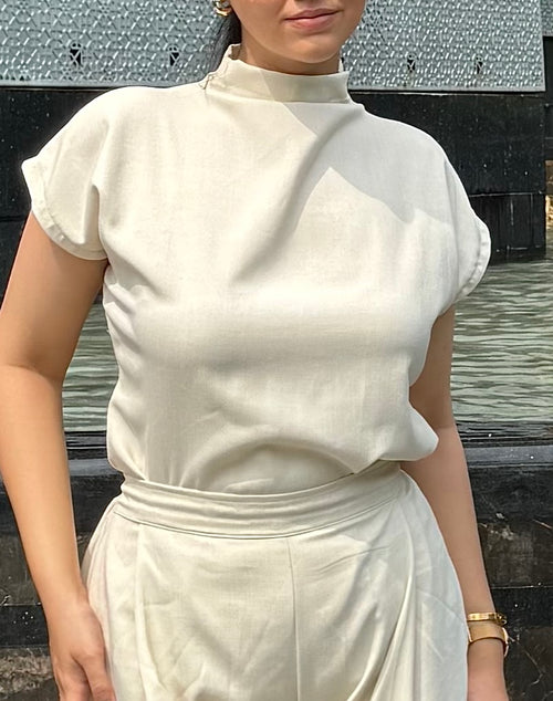 Rooshy cream solid office style formal top