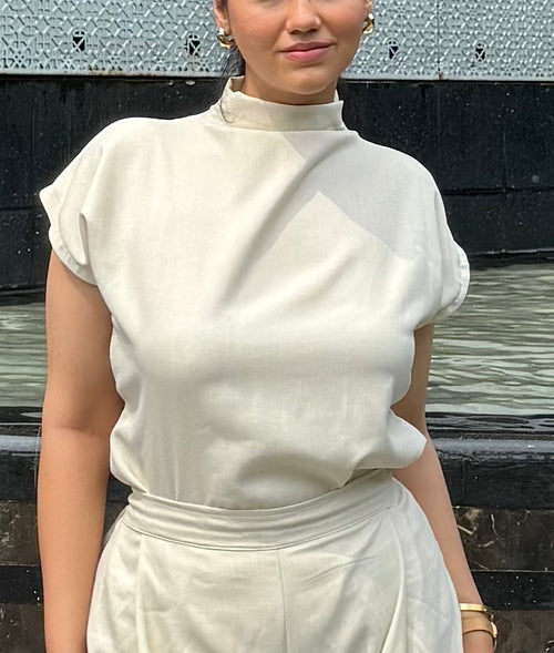 Rooshy light beige linen tops for women