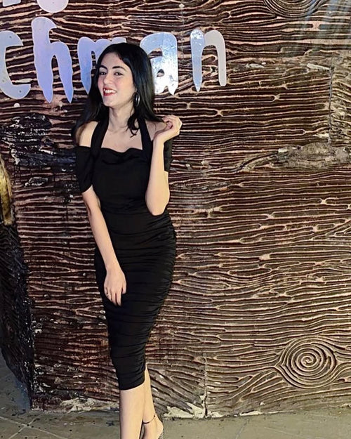 Fine Black Ruched Dress