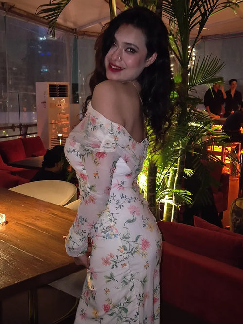 White Lily Off Shoulder Net Dress