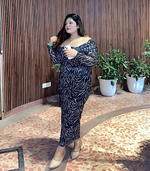 Animal Print Off Shoulder Net Dress