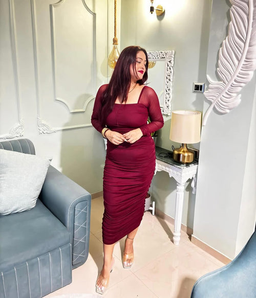Maroon Eve Ruched Dress