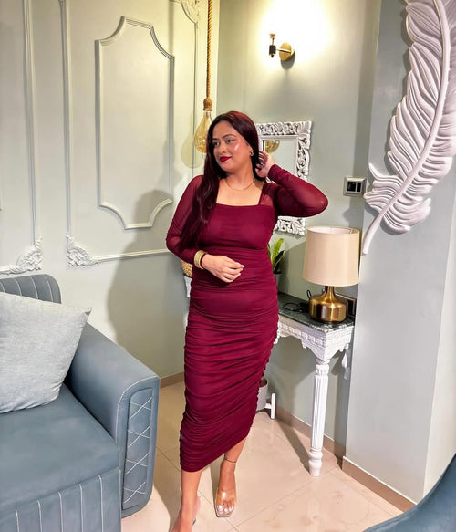 Maroon Eve Ruched Dress