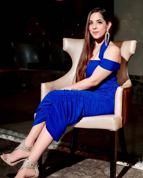 Fine Blue Ruched Dress