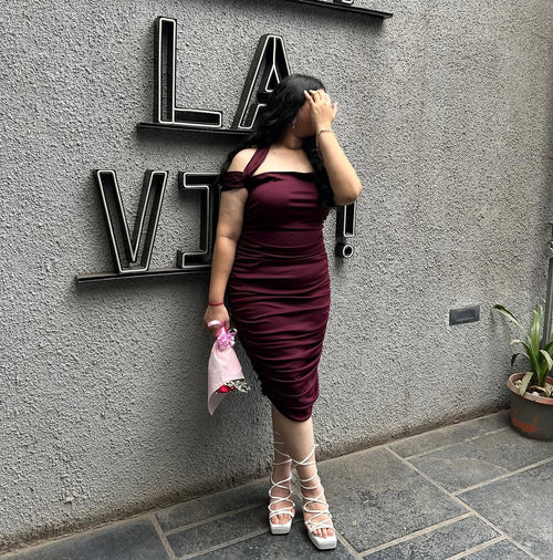 rooshy fine wine ruched dress