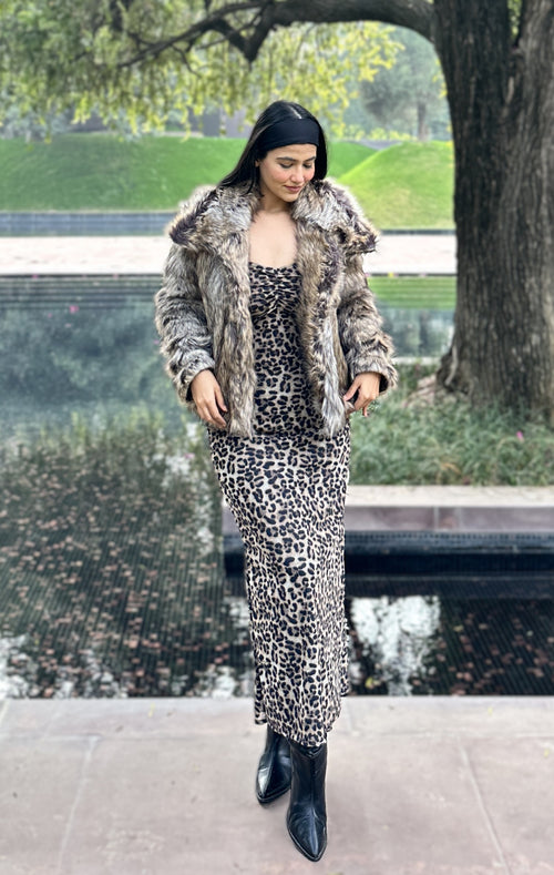 rooshy brown short fur jacket