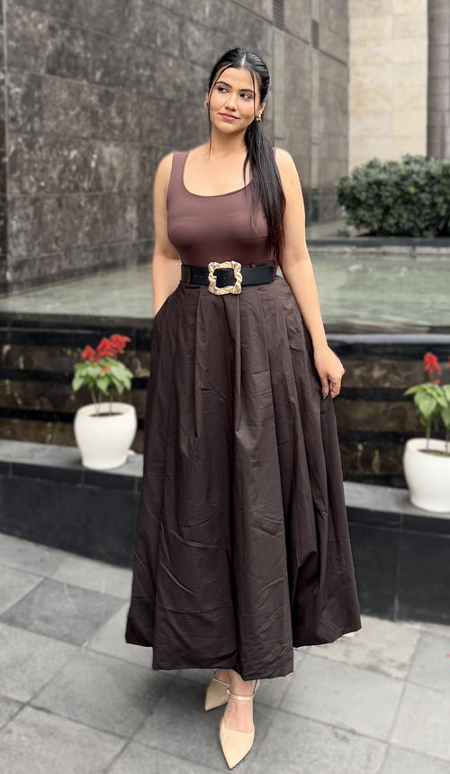 Rooshy brown solid bubble skirt