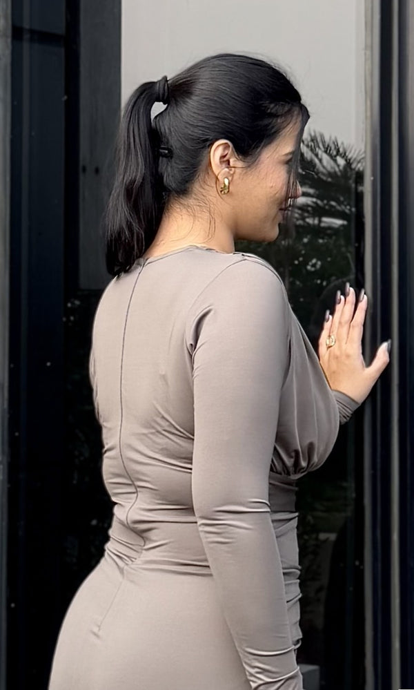 Rooshy fitted grey nylon luxury dress