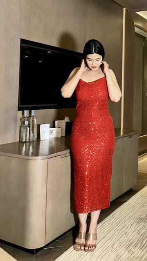 rooshy red bewitched sequin dress