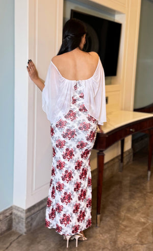 rooshy bloom bodycon flared dress
