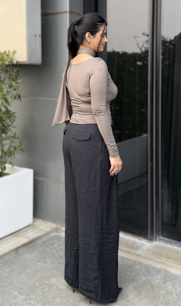 Rooshy off shoulder neck ruched top with scarf