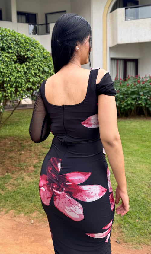 Rooshy floral blak midi dress