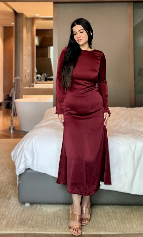 rooshy maroon satin dress