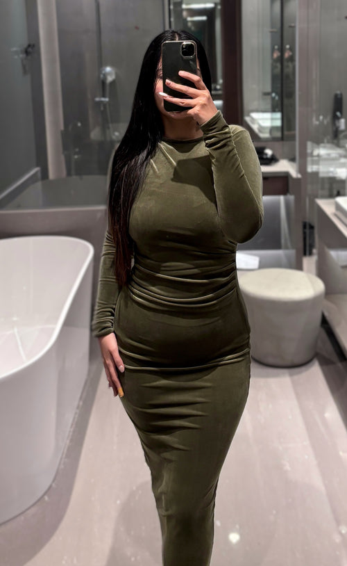rooshy olive green high neck dress