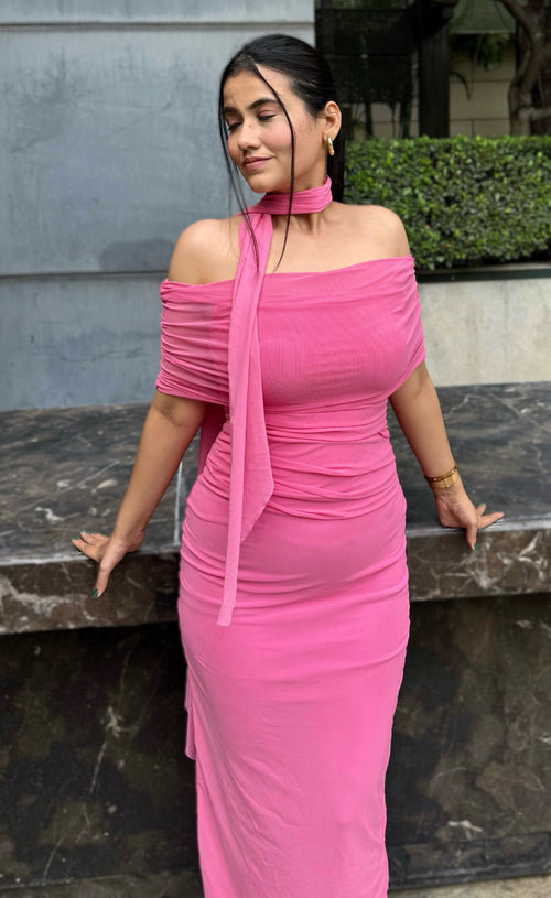 rooshy scarf off shoulder dress