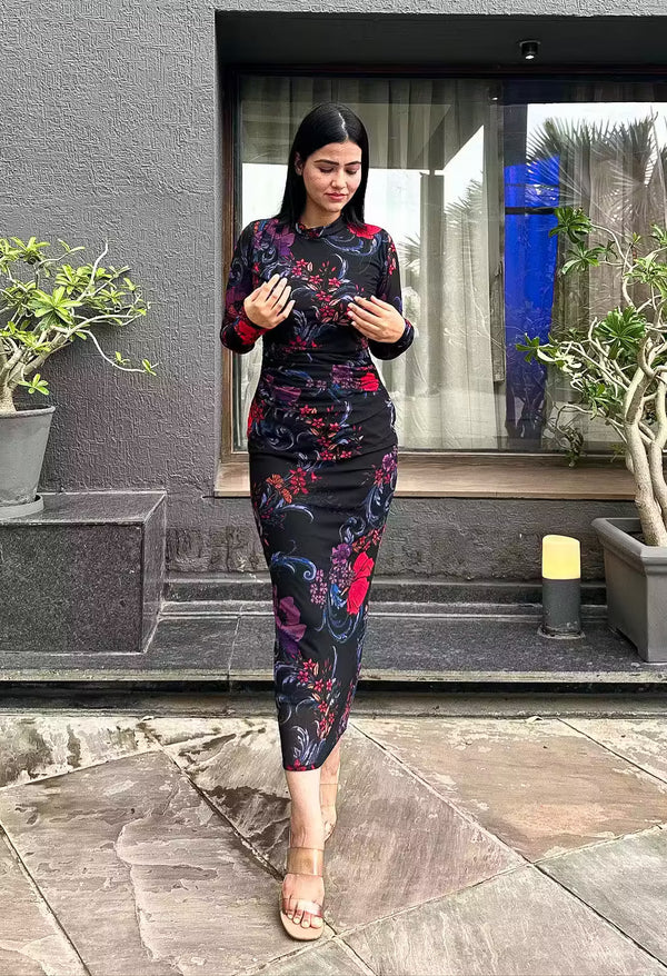 rooshy midnight rose bodycon dress