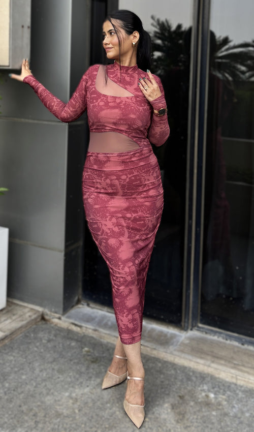 rooshy coral crush bodycon dress